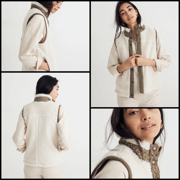 Madewell Re)sourced Faux-Shearling Vest Antique Cream in Colorblock Academia XS - Picture 1 of 15